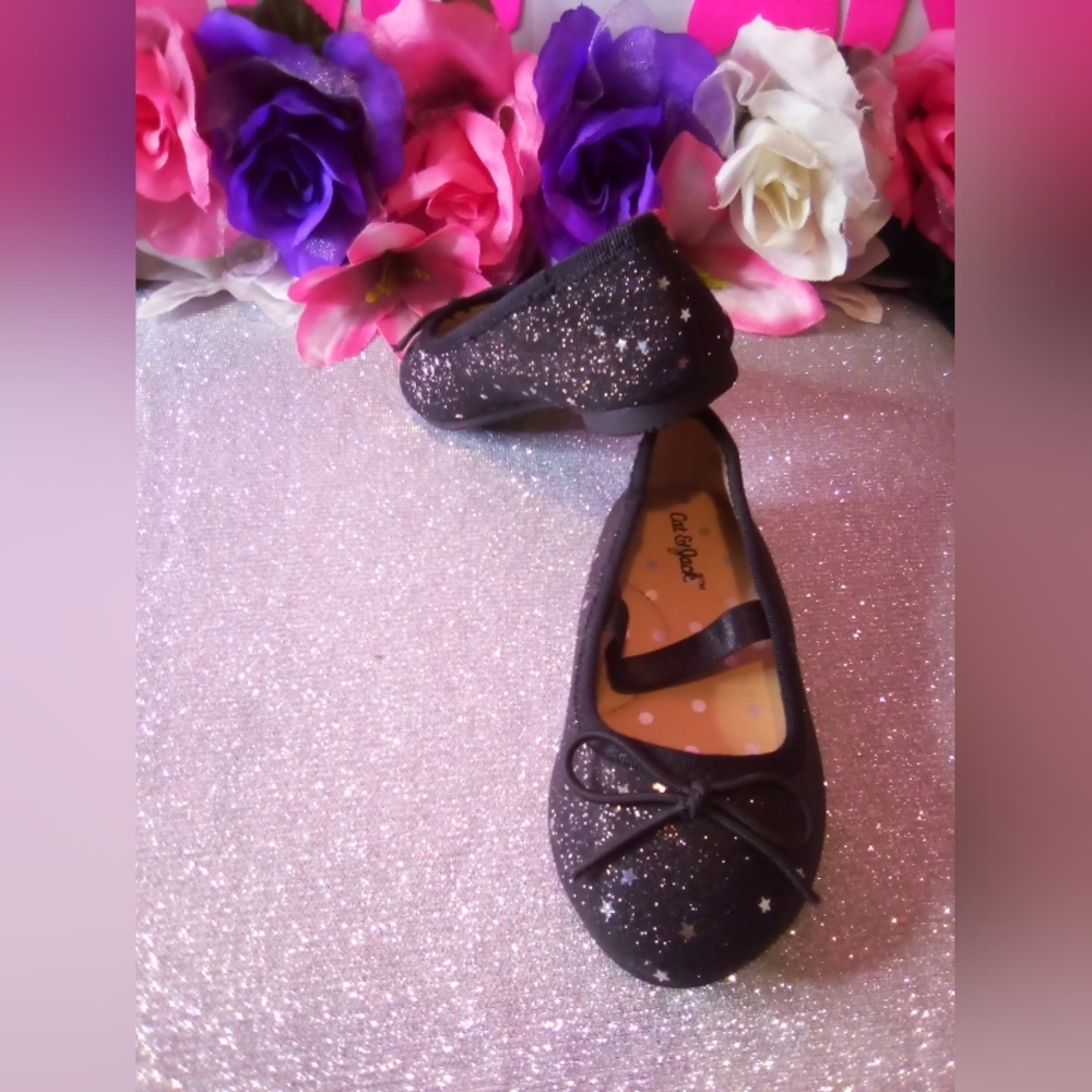 #174👉🏼Toddlers Black🖤/w-Silver Stars Dress Shoes - Picture 6 of 6